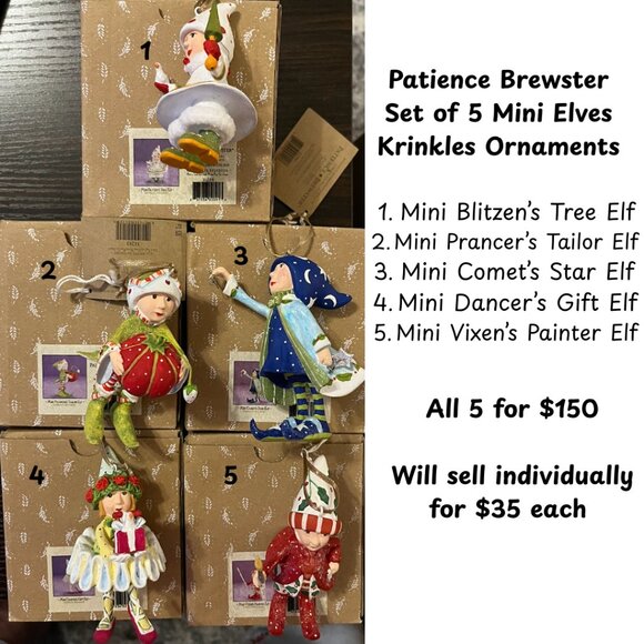 Patience Brewster Set of 5 Mini Elves Krinkles Ornaments - Picture 1 of 1